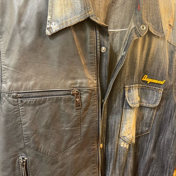 Distressed denim and leather high end Dsquared run way shirt - Picture 9 of 9